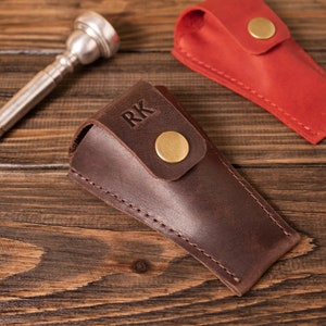 Mouthpiece case - Trumpet valve guard, Trumpet player Gift, Personalized leather valve protector, musician accessories, trumpeter gift set