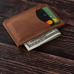 Simple Leather Cardholder Wallet, Brown Minimalist Credit Cards Holder, Personalized Front Pocket Wallet For Men