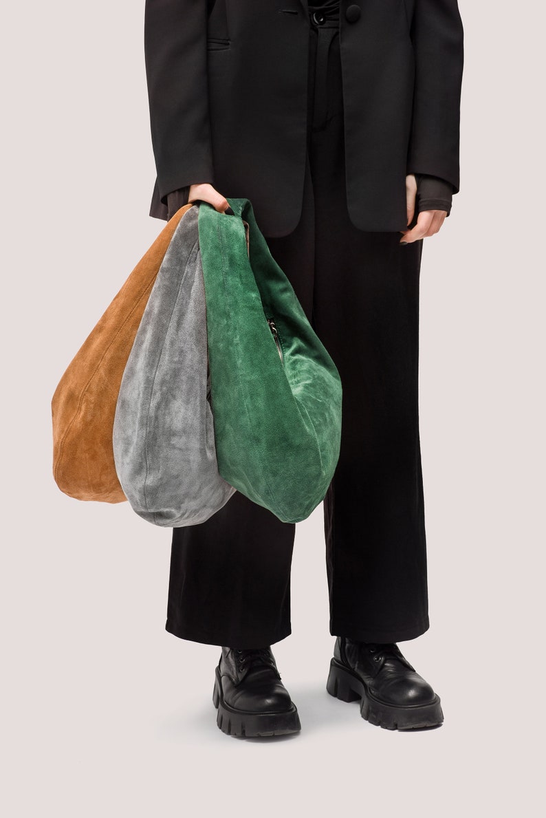 Green Suede Hobo Bag Leather Hobo Bag Green Suede Shoulder Purse Shoulder Bag in Green Suede Fashion Women's Bag Gift for Mom image 6