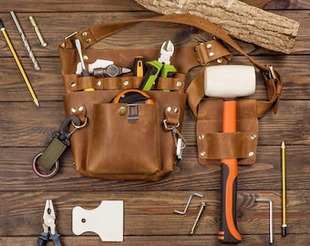 Brown Leather Tool Belt, Belt Bag For Tools, Tools Pouch, Personalised Gift For Her, Wrench Holder, Gift for Carpenter, Custom tool belt
