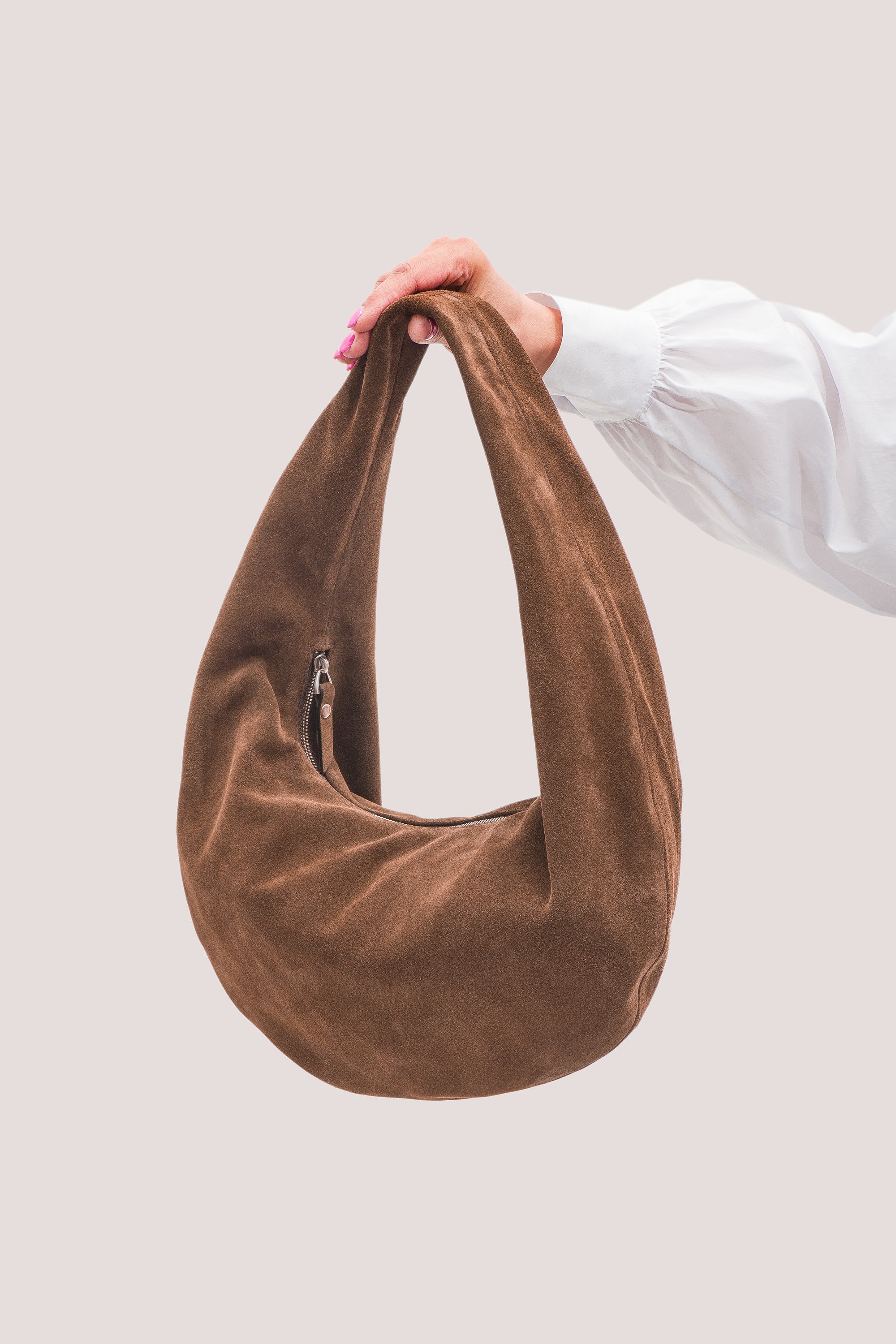 【TARGETTO】23SS★ FRINGE SUEDE MINI BAG Brown Suede Hobo Bag - Leather Hobo Bag - Suede Purse