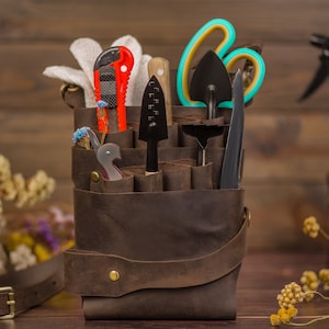Personalized Tool Pouch For Gardener, Ladies Gardening Tool Belt, Leather Gardening Belt