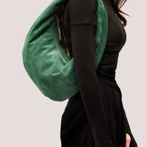 Green Suede Hobo Bag Leather Hobo Bag Green Suede Shoulder Purse Shoulder Bag in Green Suede Fashion Women's Bag Gift for Mom image 4
