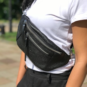 Leder Bauchtasche, Leder Gürteltasche, Männer und Frauen Bauchtasche, Hüfttasche, Frauen Taille Reisetasche, Gebrauchsreißverschluss Geldgürtel, schwarze Gürteltasche