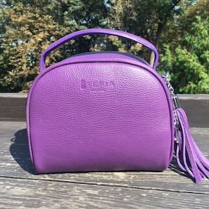 Sac en cuir violet Crossbody Purse, sac fourre-tout pour dames, sac en cuir moyen, sac en cuir pour femmes, sacs à bandoulière
