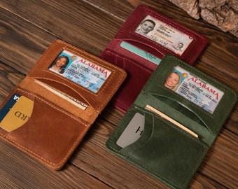 Cartera de cuero personalizada para hombre, billetera delgada con bolsillo frontal, tarjetero de cuero, billetera de cuero personalizada para hombre, regalo para hombre