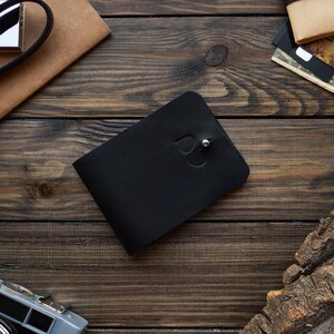 Portafoglio da uomo in pelle personalizzato, porta carte sottile nero, portafoglio da uomo monogrammato, porta documenti, portafoglio per carte, regalo per lui