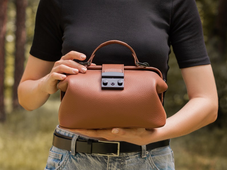 Soft Leather Doctor's Bag, Handmade Woman's Bag, Brown Leather Handbag, Leather Vintage Bag For Everyday Use image 1