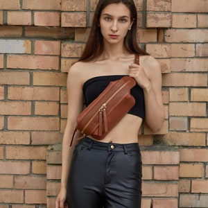 Leather Bum Bag Belt bag Fanny Bag Pack Modern Lady Bag Soft Brown Leather Handbag Leather fanny pack women Travel Purse image 2