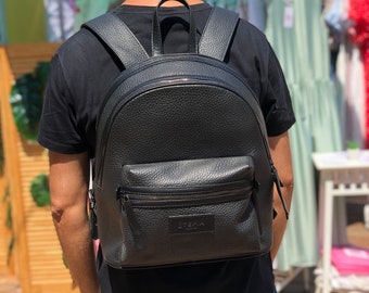 Black Leather Backpack Unisex, Laptop Hipster Bag For Men, School Backpack, Large City Rucksack, Sports Leather Bag