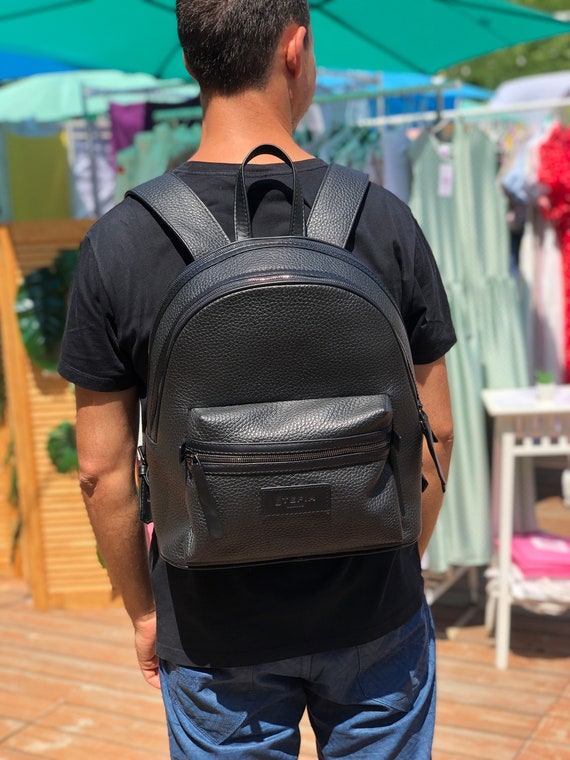 Black leather backpack for school sale