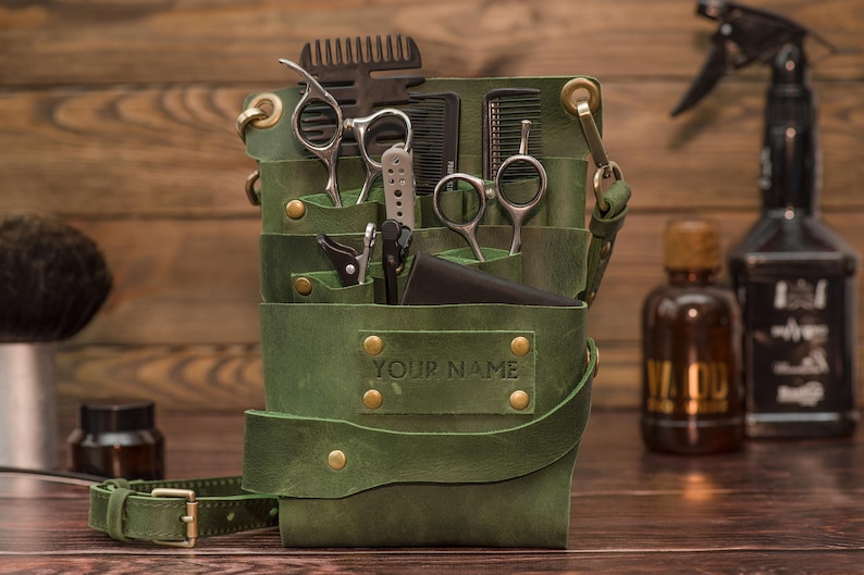 Friseur-Werkzeug-Beutel, Leder-Werkzeug-Gürteltasche für Friseur, personalisiertes Geschenk für Friseur Bild 1