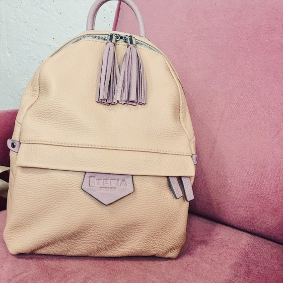 beige genuine leather backpack Beige City Backpack for Women, Backpack for Laptop, Women's Rucksack Made  From 100% Genuine Italian Leather, Small Custom Backpack