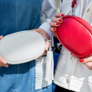 Weiße Damen Leder Hüfttasche, Hüfttasche Leder Hüfttasche Leder Hüfttasche, Gürteltasche Leder Gürteltasche, Bum Tasche Clutch Kleine Ledertasche OVAL Tefia