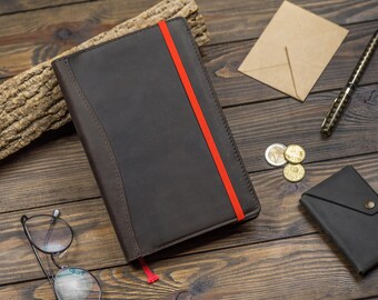 Leather Travel Journal Cover, Notebook Wallet With Card Pockets, Handmade Organizer for Notes and Tickets