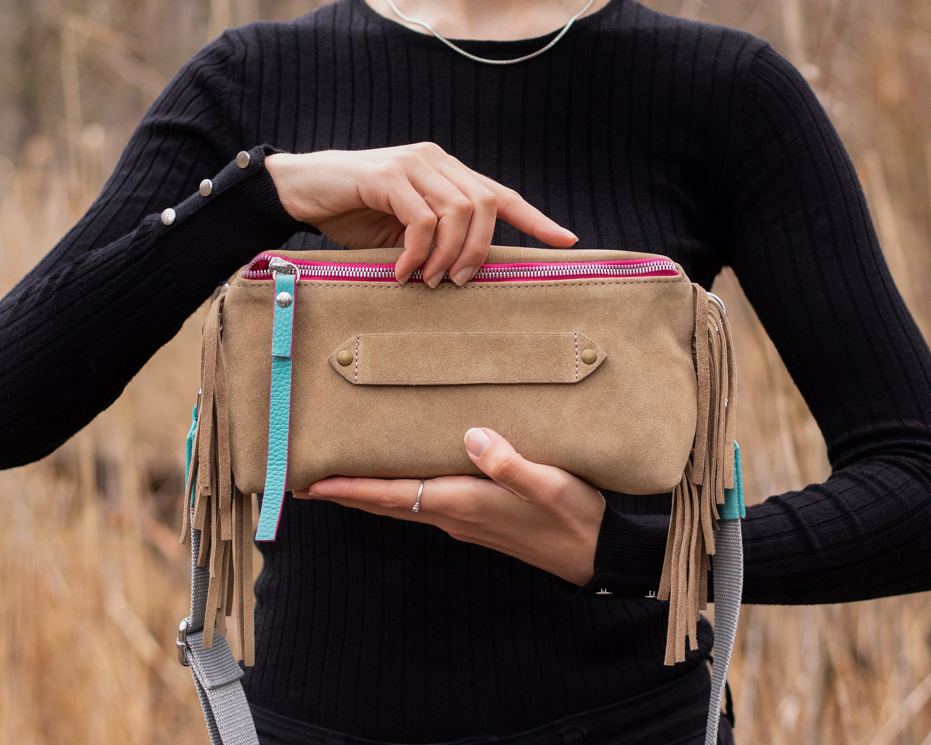 Suede Fanny Pack, Suede Crossbody Bag, Suede Belt Bag, Women