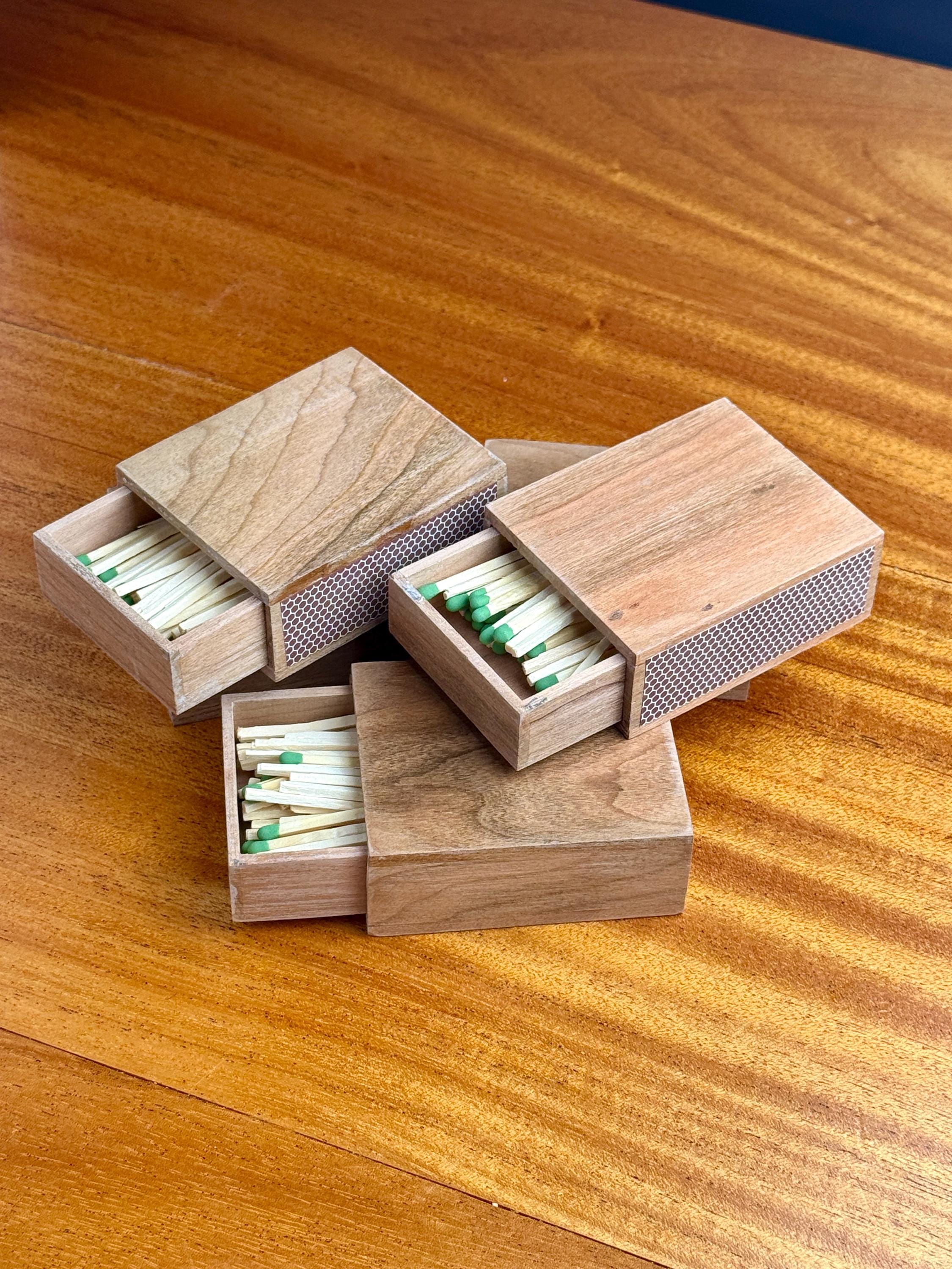 Handmade Match Set Small Cherry Wood Matchbox for Candles | Handmade Match Striker ...