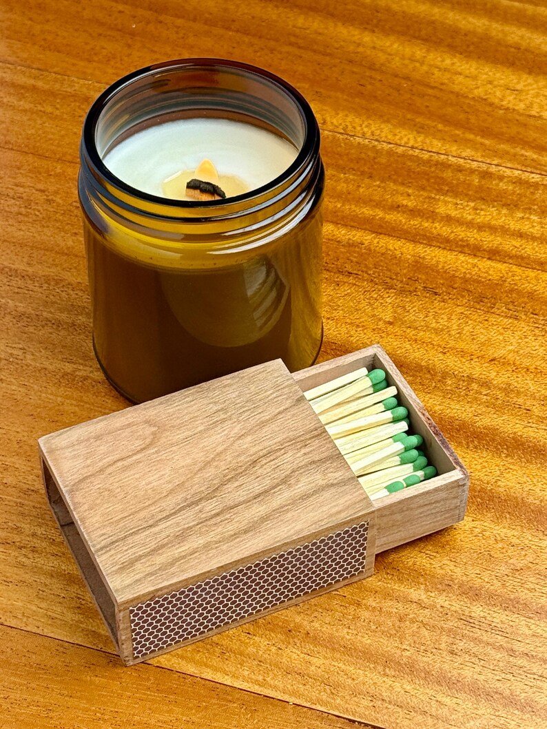 Handmade Match Set Small Cherry Wood Matchbox for Candles | Handmade Match Striker ...