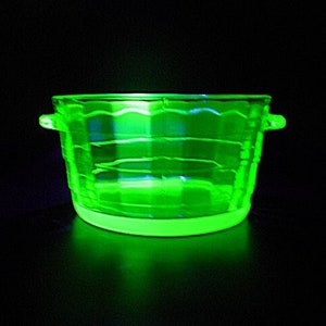 Antique Green Depression Glass Butter Tub, Anchor Hocking Block Optic, Collectible Glass, Colored Glass, Vintage Butter Dish, Uranium Glass