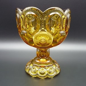 Vintage L.E. Smith Moon and Stars Amber Footed Bowl, Vintage Glass Bowl, L.G. Wright, Footed Candy Dish, Colored Glass, Moon and Stars Glass