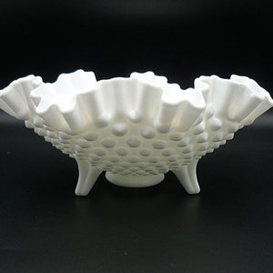 Vintage Fenton Hobnail Milk Glass Ruffle Bowl, Milk Glass Ruffle Bowl, Fenton Milk Glass, Milk Glass Bowl, Vintage Glassware