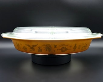 Vintage Pyrex Early American Divided Casserole Dish With Matching Lid 1 1/2 Qt, Pyrex Covered Casserole, Pyrex Oval Casserole