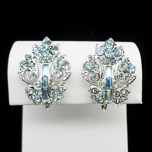 Vintage Blue Rhinestone Clip On Earrings