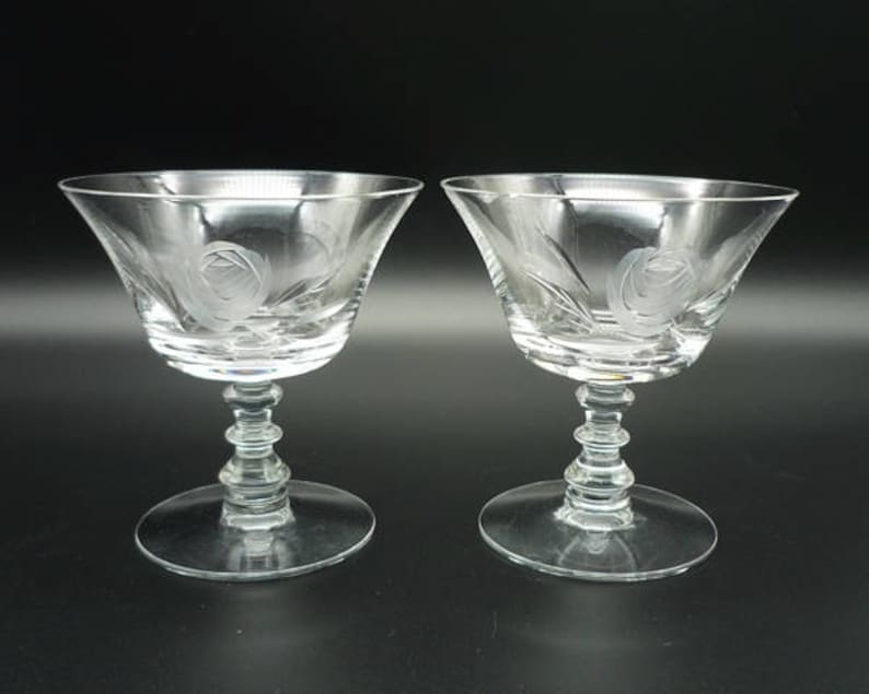 Vintage Fostoria Rose Crystal Stemware Low Sherbet Set of 2 Etsy