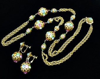 Vintage Miriam Haskell Multi Color Necklace Earring Set, Miriam Haskell Jewelry, Miriam Haskell Earrings, Designer Jewelry