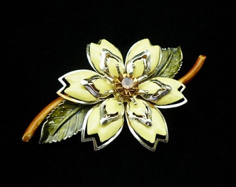 Vintage Yellow Enamel Flower Brooch, Enamel Brooches, Large Brooches, Layered Flower Brooch, Yellow Enamel Pin