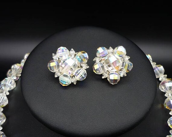 Vintage Aurora Borealis Crystal Necklace and Clip… - image 2