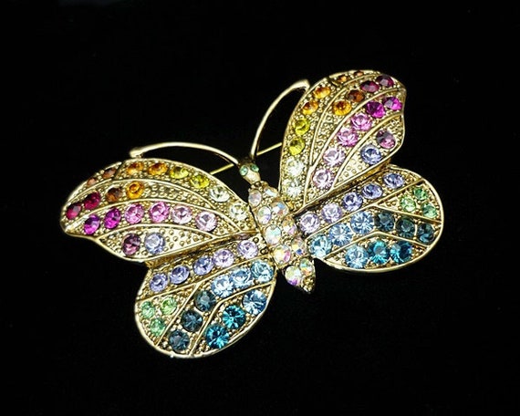 Vintage Kirks Folly Butterfly Brooch, Rhinestone B