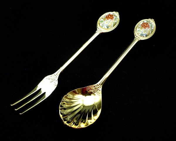 Vintage Spoon and Fork Souvenir Gift Set Made in Japan Gold