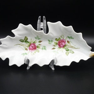 Vintage Bavaria Leaf Dish: Old Nuremberg Porcelain with Pink Roses