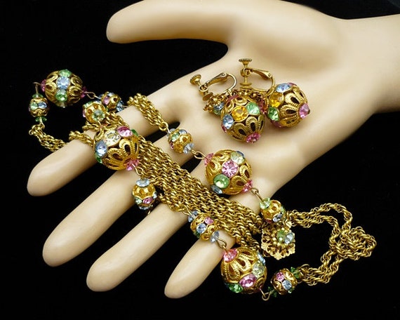 Vintage Miriam Haskell Multi Color Necklace Earri… - image 2