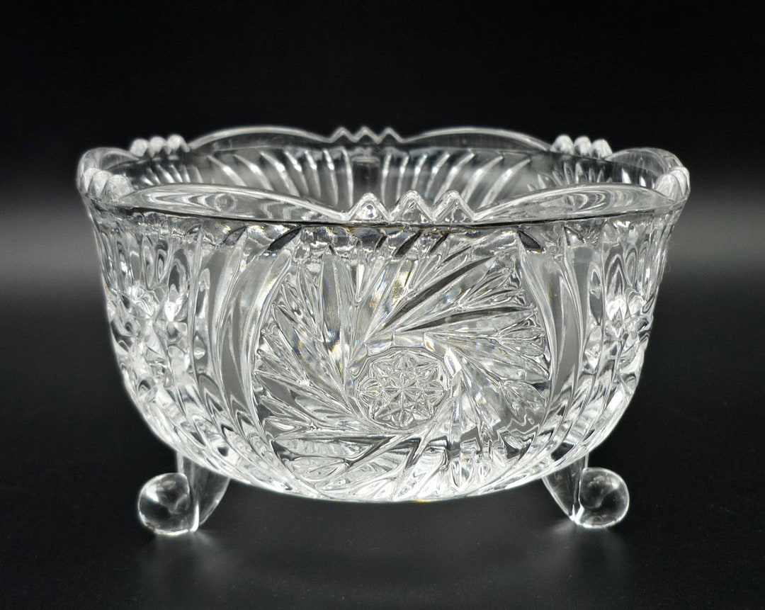 Vintage Crystal Candy Dish, 3toed Footed Candy Dish, Pinwheel Crystal