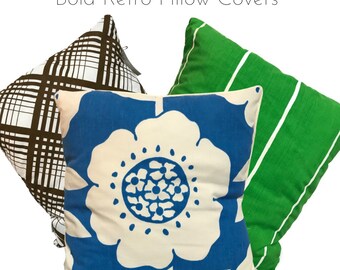 Upcycled Bold Pillow Covers Created with Vintage Fabrics / for 16” square pillow forms