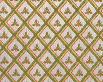 Vintage Fabric Sample / Woven Cotton Upholstery Fabric with Leaf Pattern / Out Of Print Fabric
