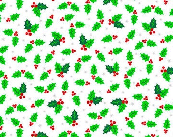 Holly Jolly from the Christmas Magic line designed b Patrick Lose / Quality Quilting Cotton Fabric with Bright Holly sold by the Half Yard