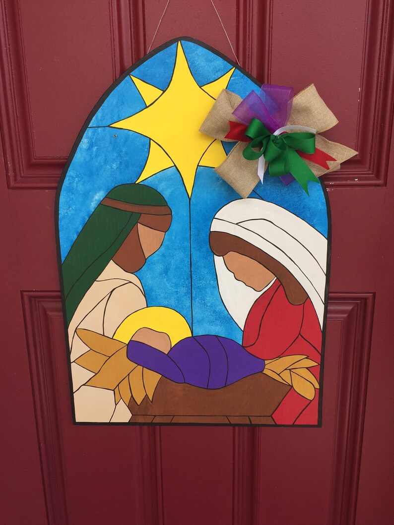 Christmas door hanger nativity door hanger stained glass Etsy