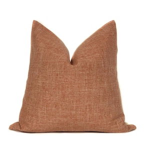 Rust Orange Linen Pillow Cover: Farmhouse Throw Pillow