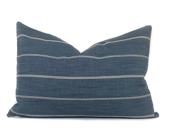 Blue Stripe Pillow Cover: Modern Farmhouse Throw Pillow