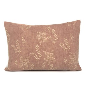 Floral Pillow Cover: Dusty Rose Linen Blend, Rustic Botanical Print