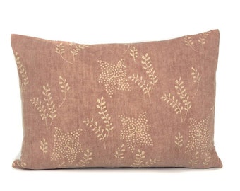 Floral Pillow Cover Dusty Rose Linen Cotton Blend Vintage Rustic Spring Botanical Cushion Couch Sofa Bed Throw Pillow  Designer Roux