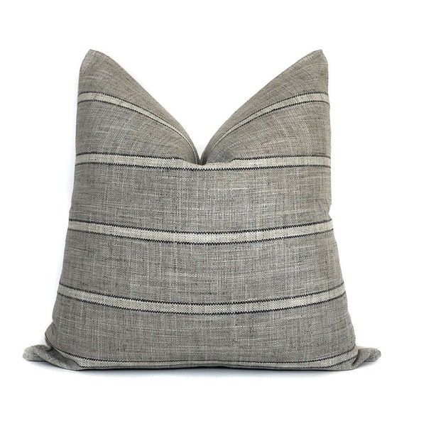 Grey, Black, and Cream Stripe Pillow Cover | Farmhouse Modern | No9023 , Throw Pillows Pillow Covers | Decorative Pillow |Neutral Home Decor