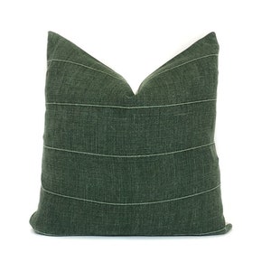 Dark Green Pillow Cover Vintage Retro Plain Solid Premium Linen Farmhouse Cottage Pillow Case Decorative Couch Sofa Bed Throw Pillow Stripe