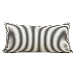 Blue and Cream Ticking Lumbar Pillow Cover: Linen Blend, 12x24 Throw Pillow