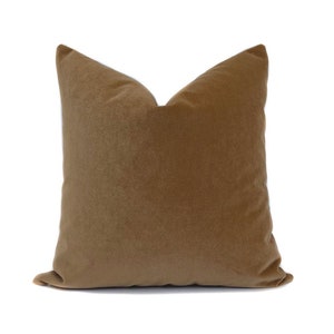 Carmel Velvet Pillow Cover: Brown Throw Pillow, Linen Blend Back