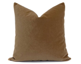 Carmel Velvet Pillow Cover: Brown Throw Pillow, Linen Blend Back