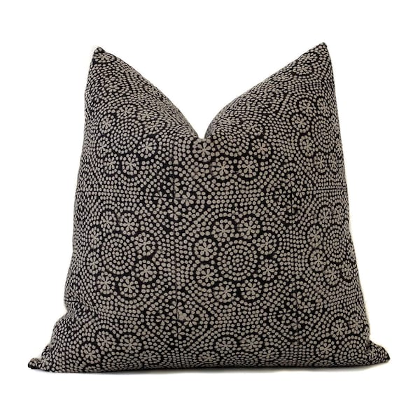 Black Floral Pillow Cover Premium Linen Oriental Moroccan Pattern Statement Cushion Case Couch Sofa Throw Pillow  Luxurious Luca Noir Throw